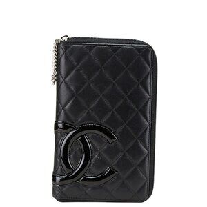 CHANEL Black Lambskin Leather Logo Wallet